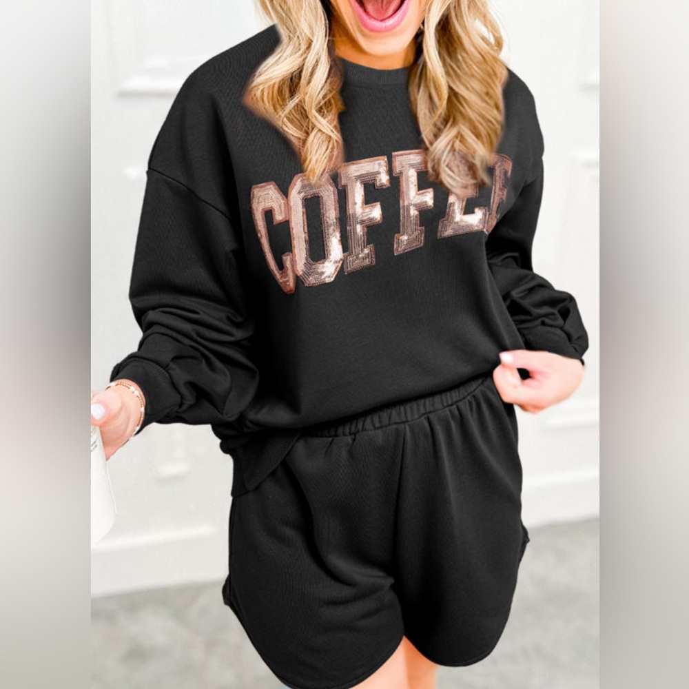Cute sweatshirt and shorts set coffee